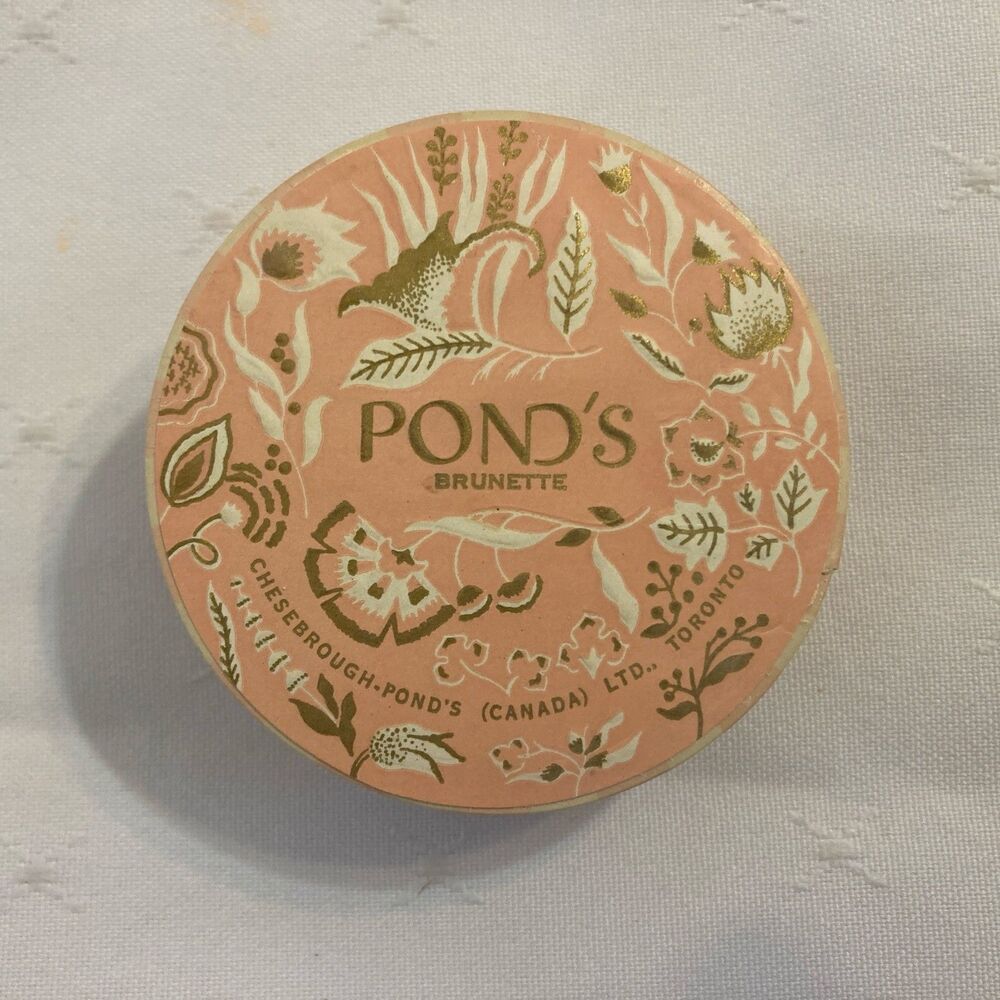 Vintage Pond's Face Powder Box (Paper) Brunette (Pink with Stripes)